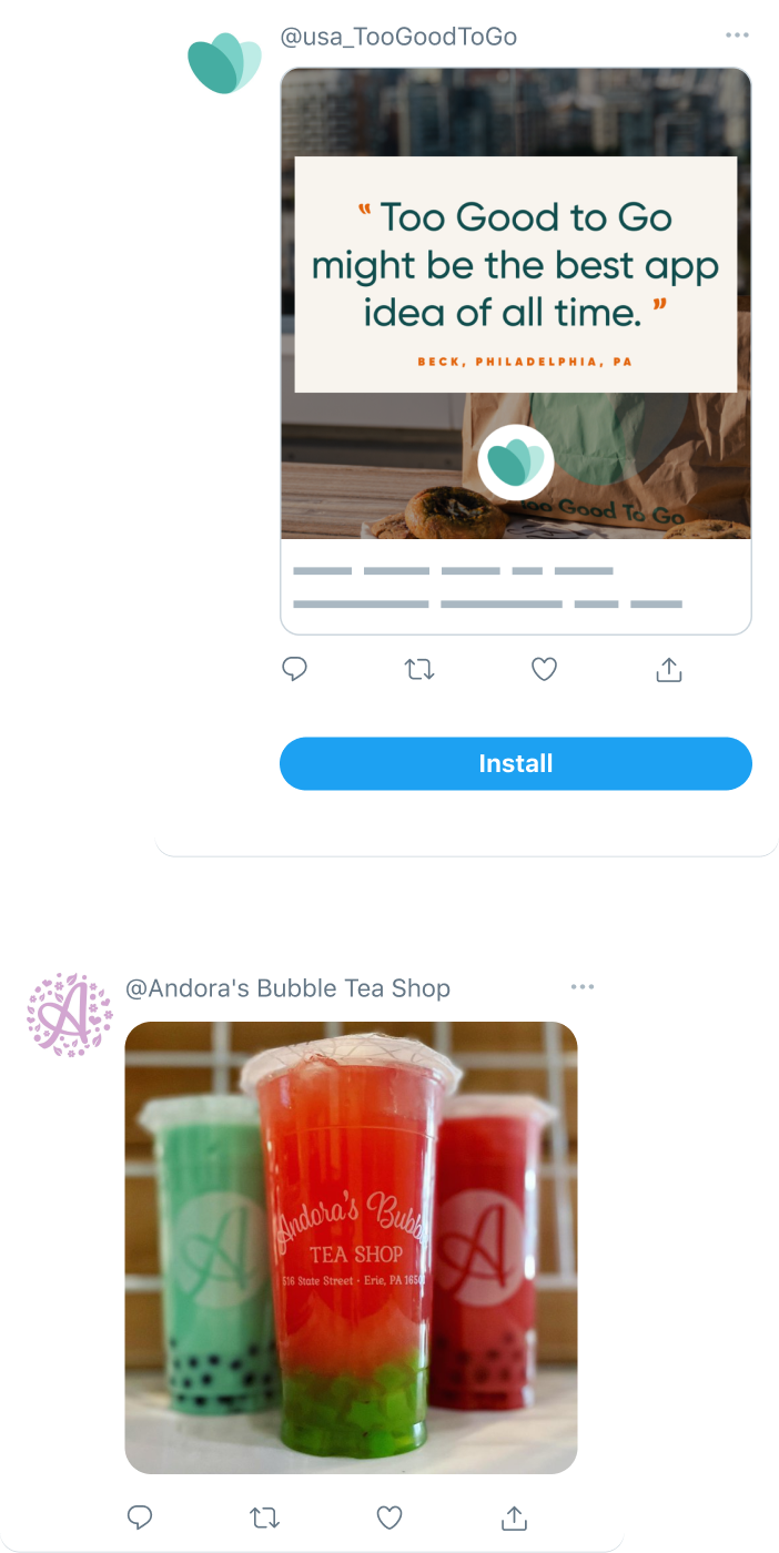 Screenshot examples of Twitter ads