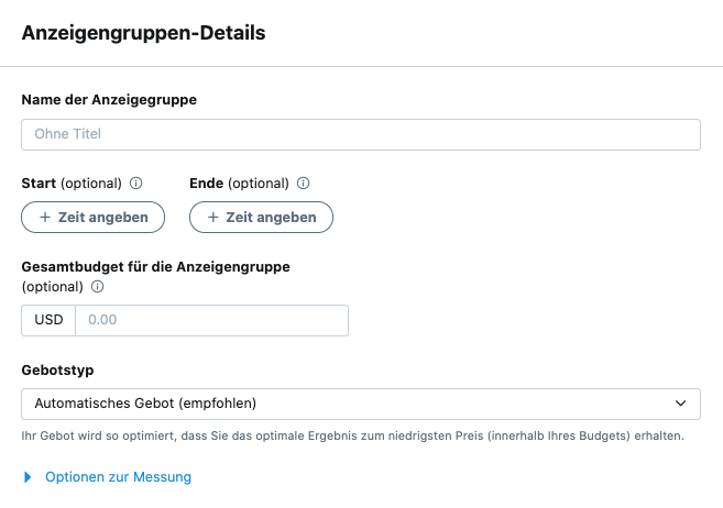 Einrichten der Anzeigengruppe