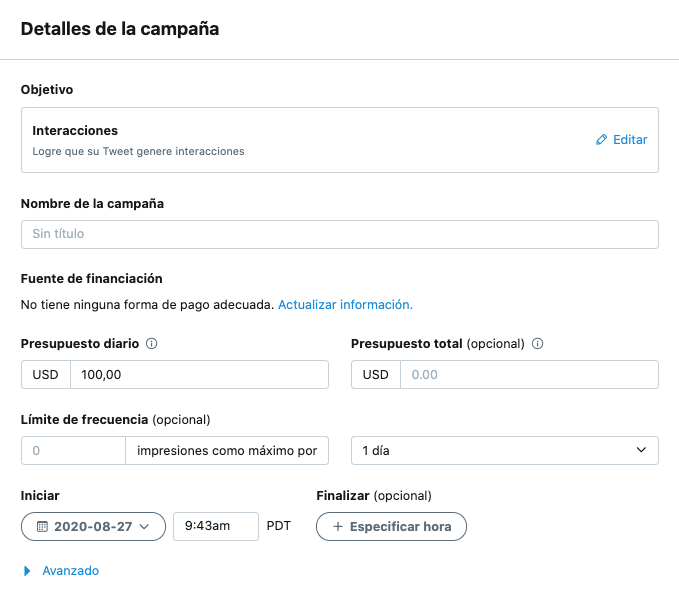 Configuración de campañas de Twitter Ads