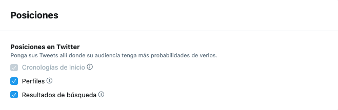 Posicionamientos de Twitter Ads