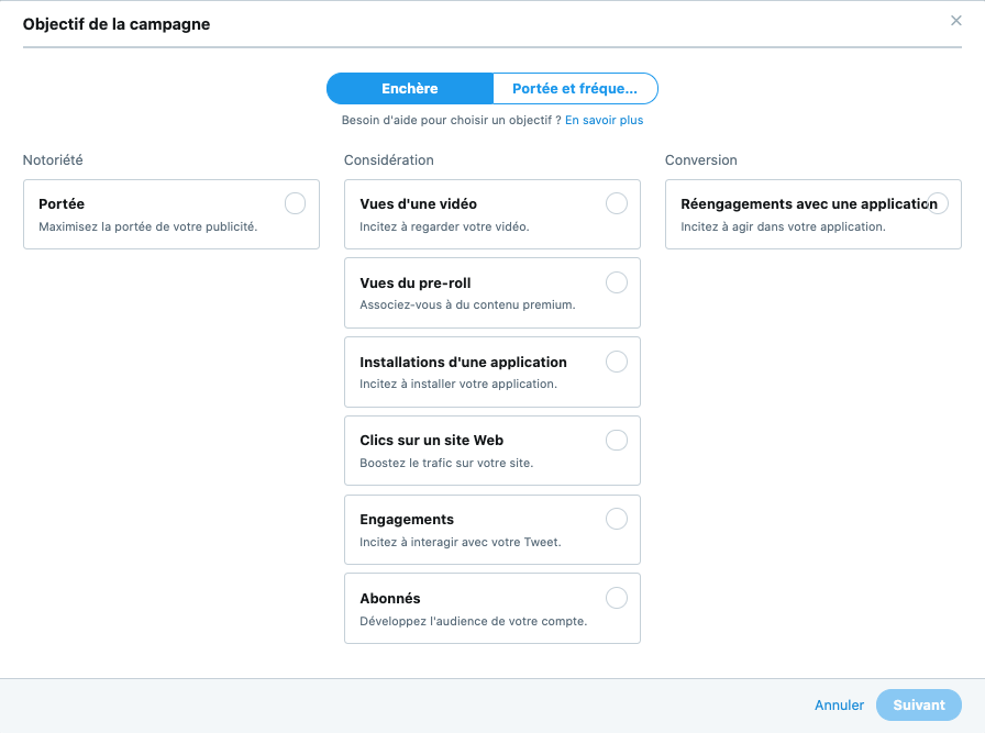 Campagnes de publicités Twitter