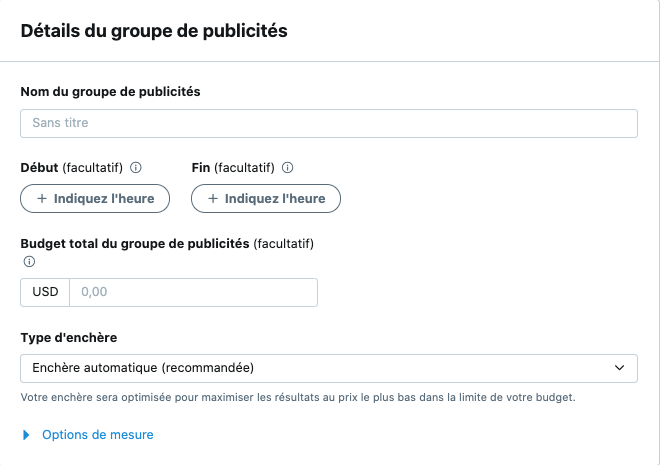 Configuration d'un groupe de publicités