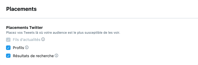 Placements des publicités Twitter