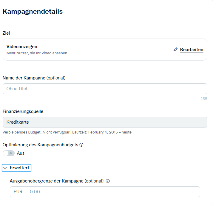 Details zur Twitter Ads-Kampagne