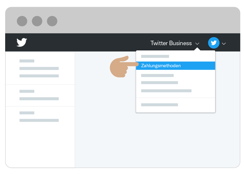 Dropdown menu for adding a payment method on Twitter