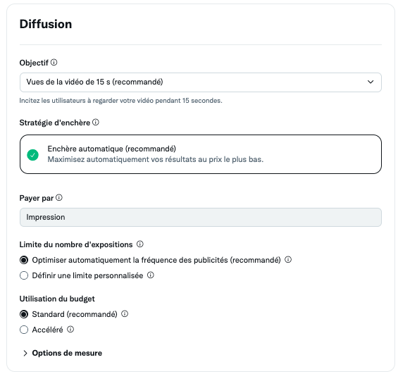 Configuration de la diffusion d'un groupe de publicités