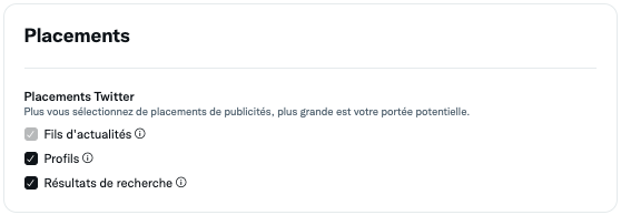 Placements des publicités Twitter