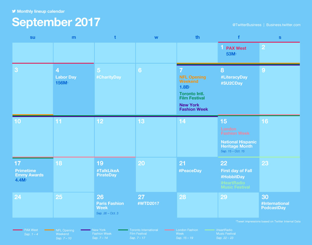 Twitter Monthly Lineup Calendar - September 2017