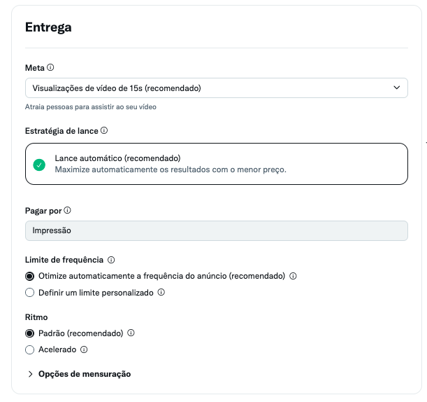 Configuração da veiculação do grupo de anúncios