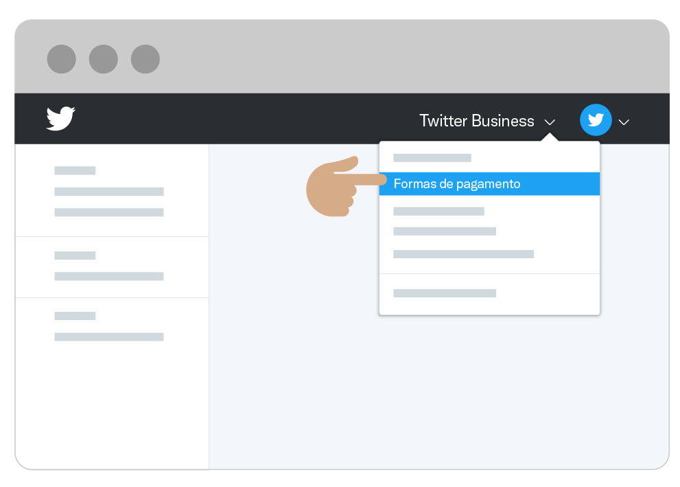 Dropdown menu for adding a payment method on Twitter