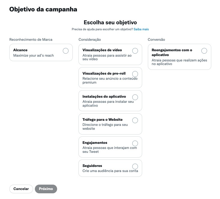 Campanhas do Twitter Ads