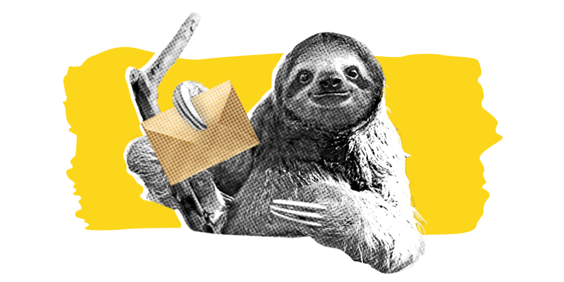 Image of animated sloth holding a mail envelope