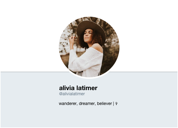 Twitter handle account screenshot for Alivia Latimer