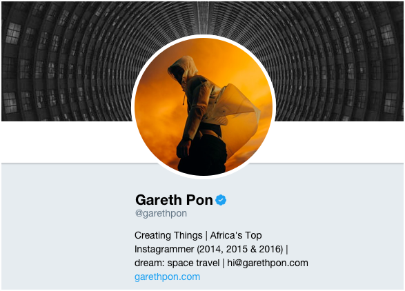 Twitter handle account screenshot for Gareth Pon