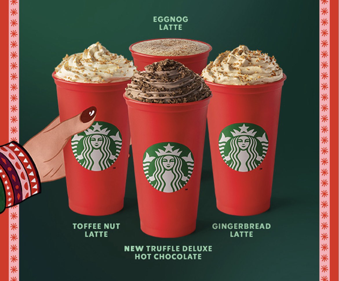 Starbucks Christmas Menu Drinks Eggnogg Toffee Nut Latte