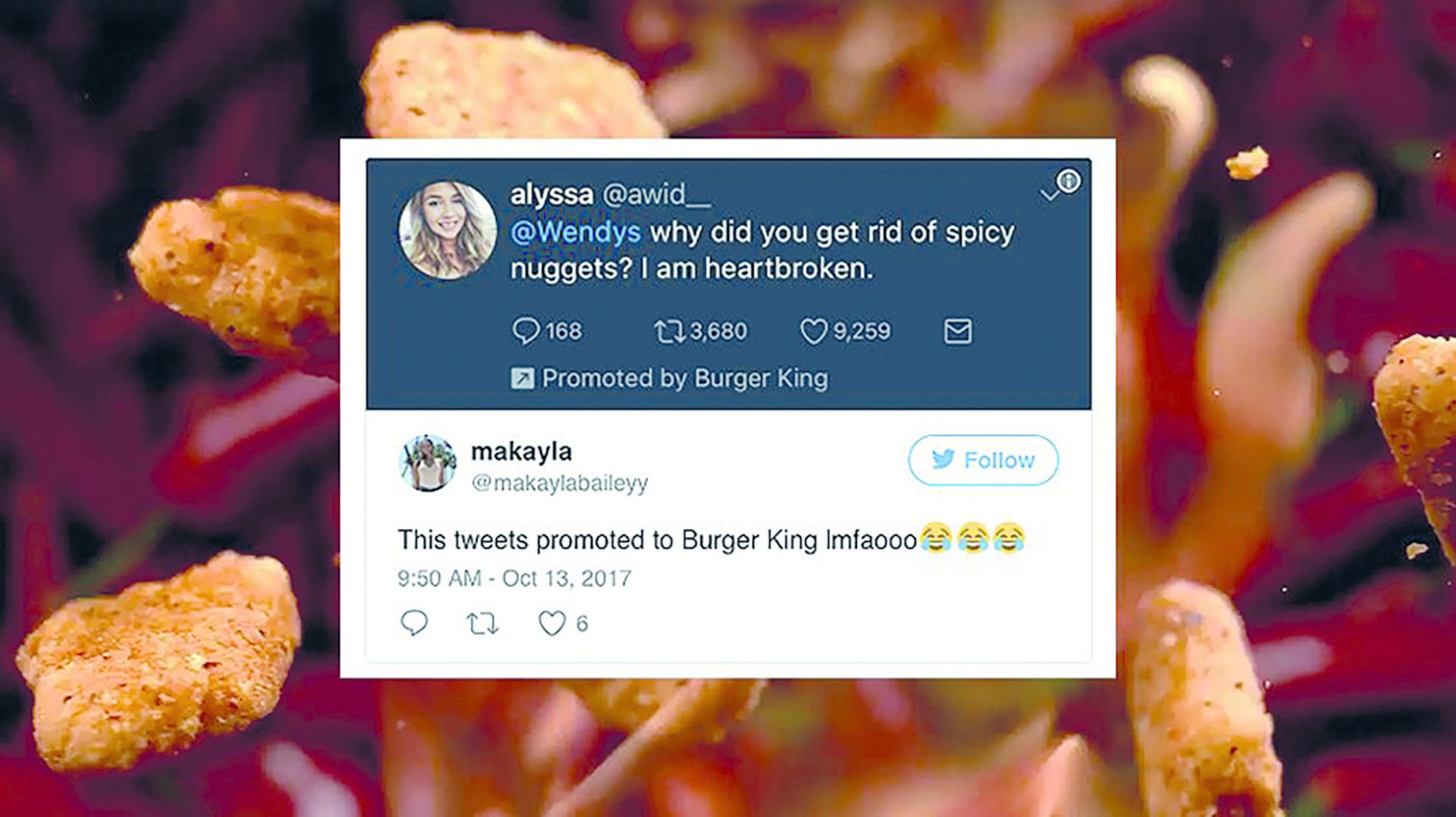 Image of nuggets with Tweets laid over it for Wendys